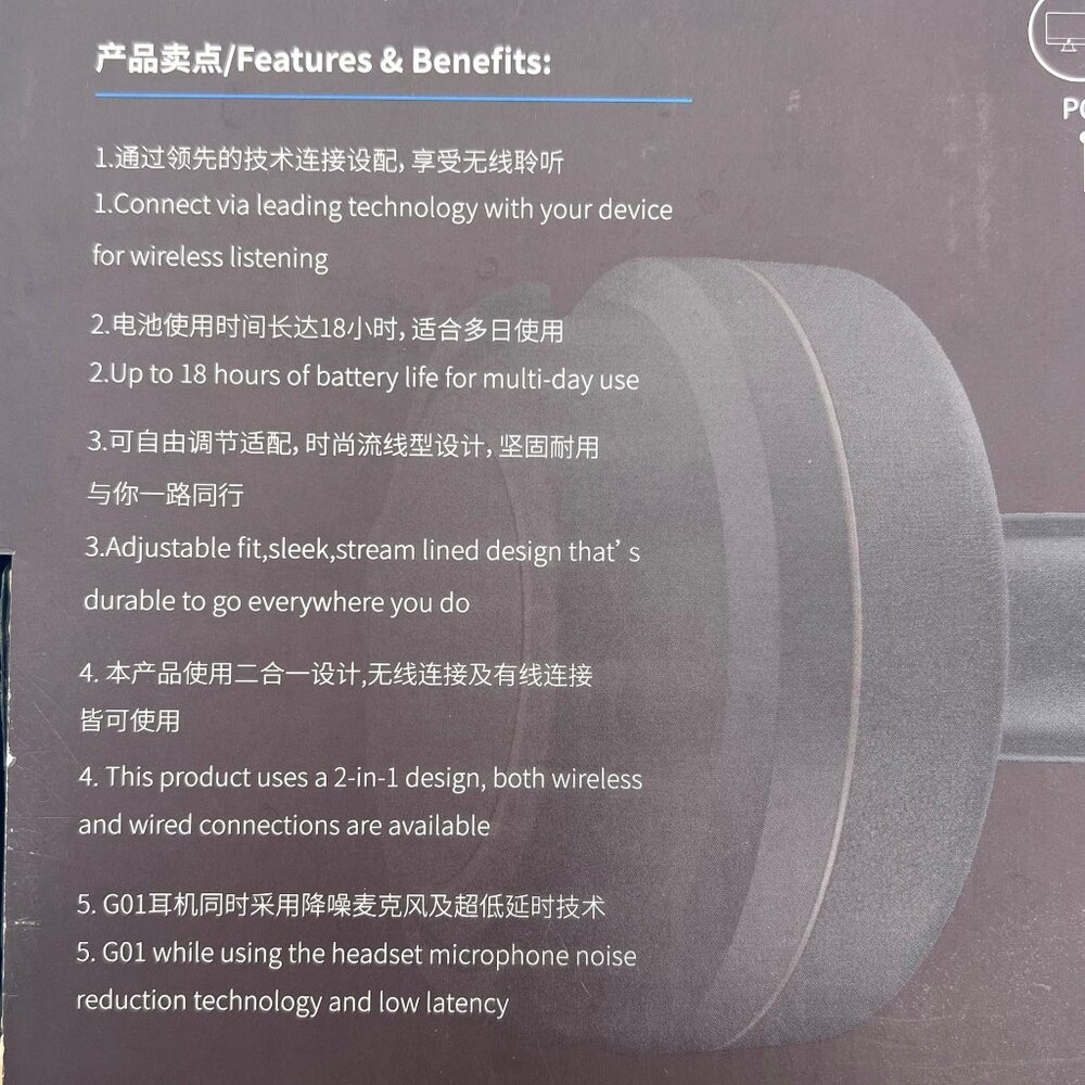 Xiberia G01 Wireless Gaming Headset With Detachable ENC Microphone MISSING USB - Picture 14 of 16